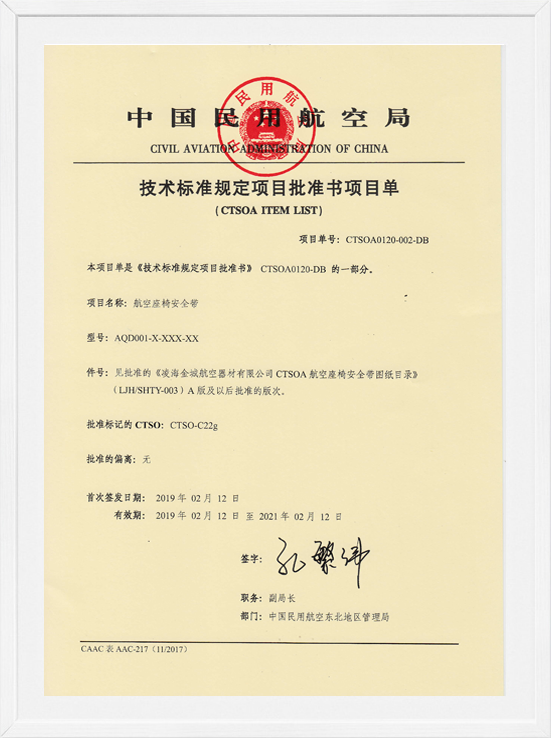 凌海w66国际CTSOA项目单-航空座椅清静带